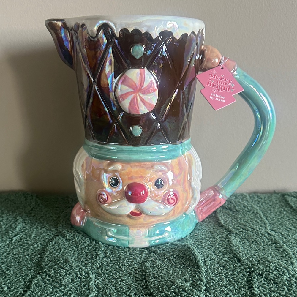 Merry & Bright Holiday Christmas Nutcracker Pitcher Mint Candy Hand Painted NEW